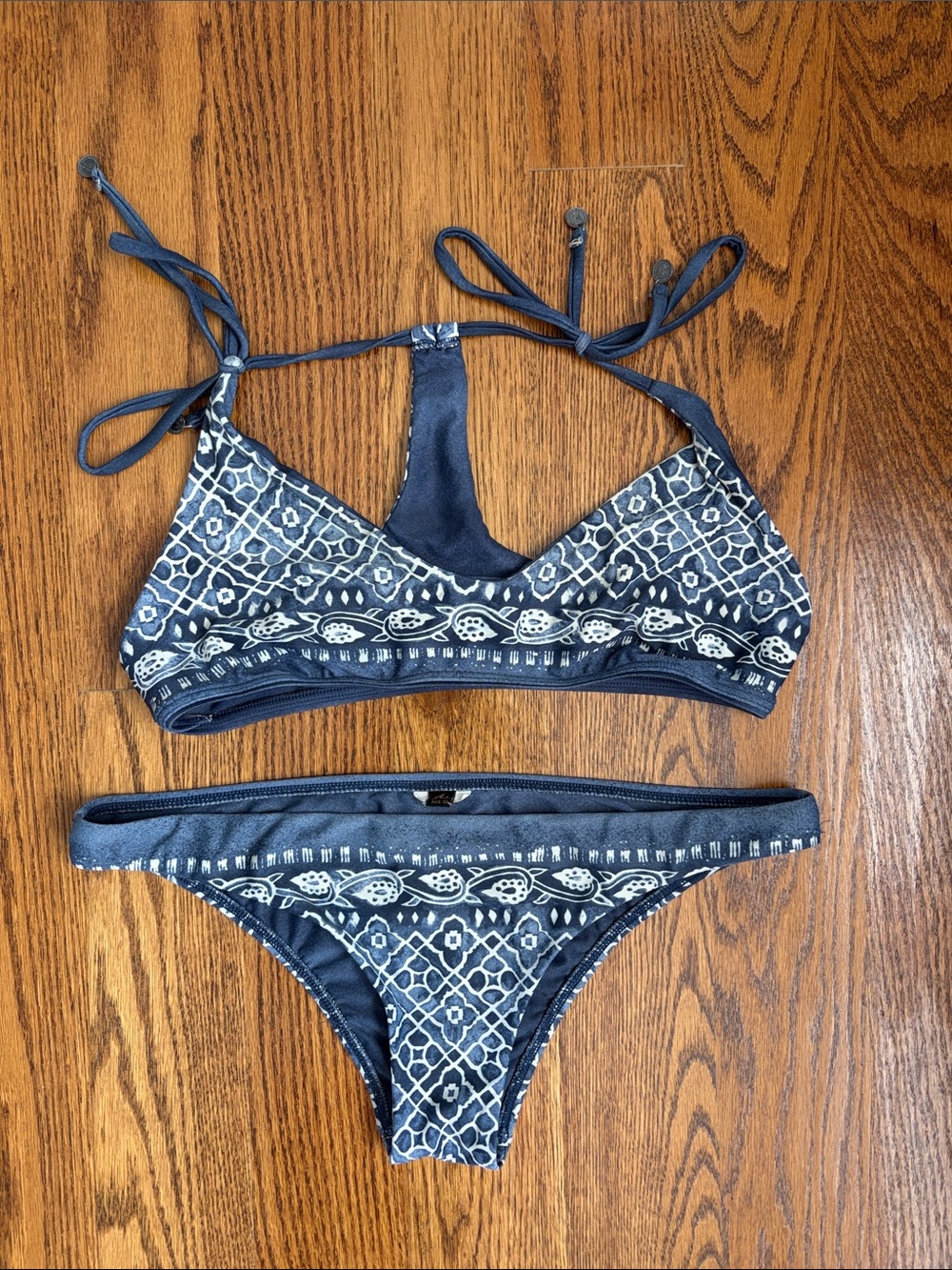 Rusty Navy and White Blue Patterned Bikini Size L